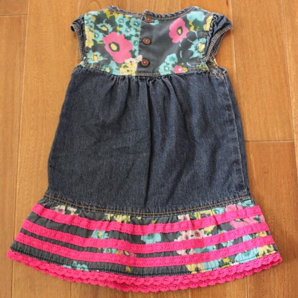 Vintage OshKosh Genuine Kids Denim Floral Short Sleeve Dress 18 month - Picture 5 of 5